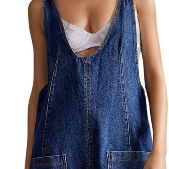 Women Casual Denim Short Overalls Rolled Cuff Barrel Shorts Jumpsuit Rompers - Picture 2 of 8